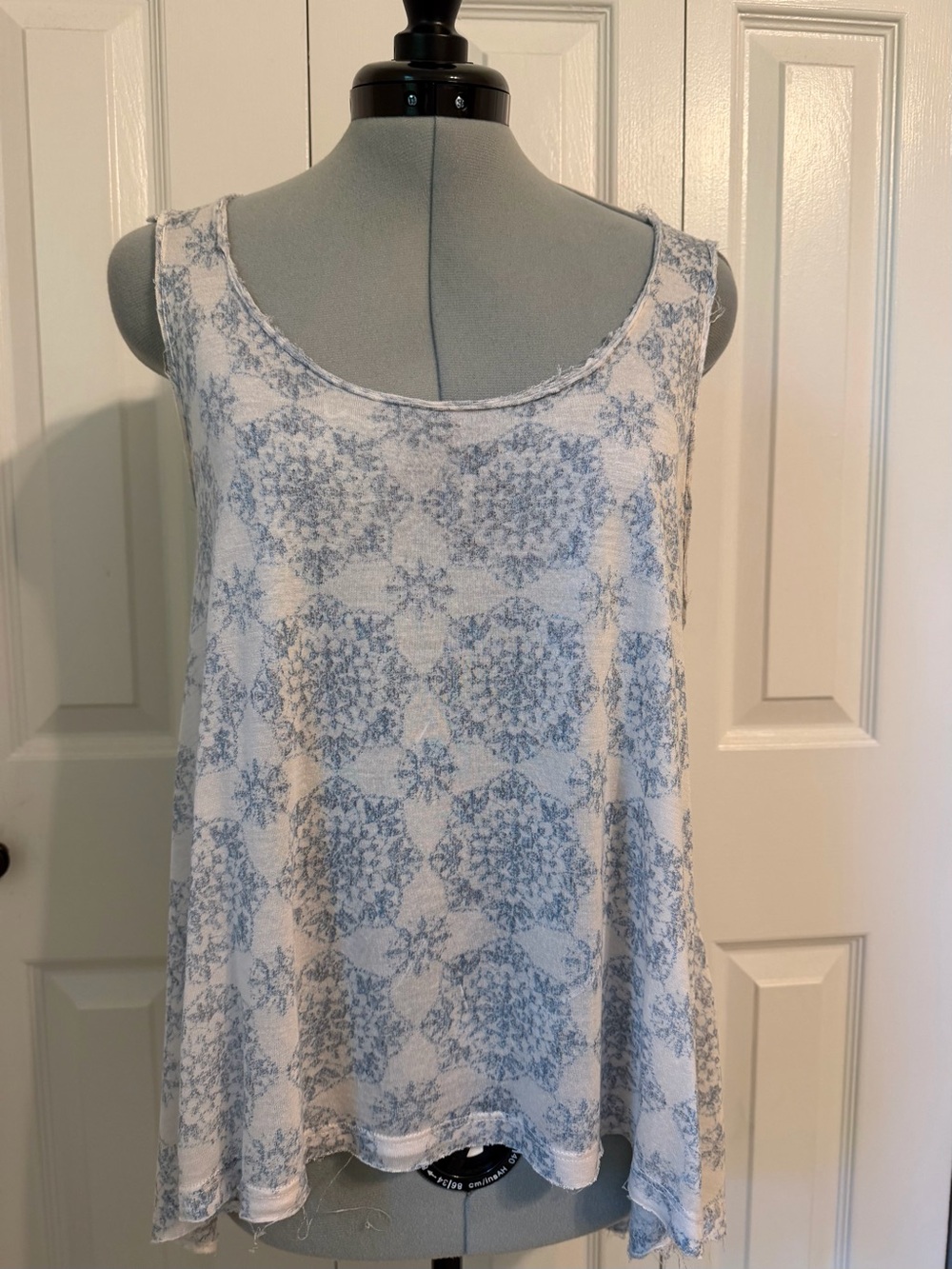 Free People White and Light Blue Medallion Scoop Tank